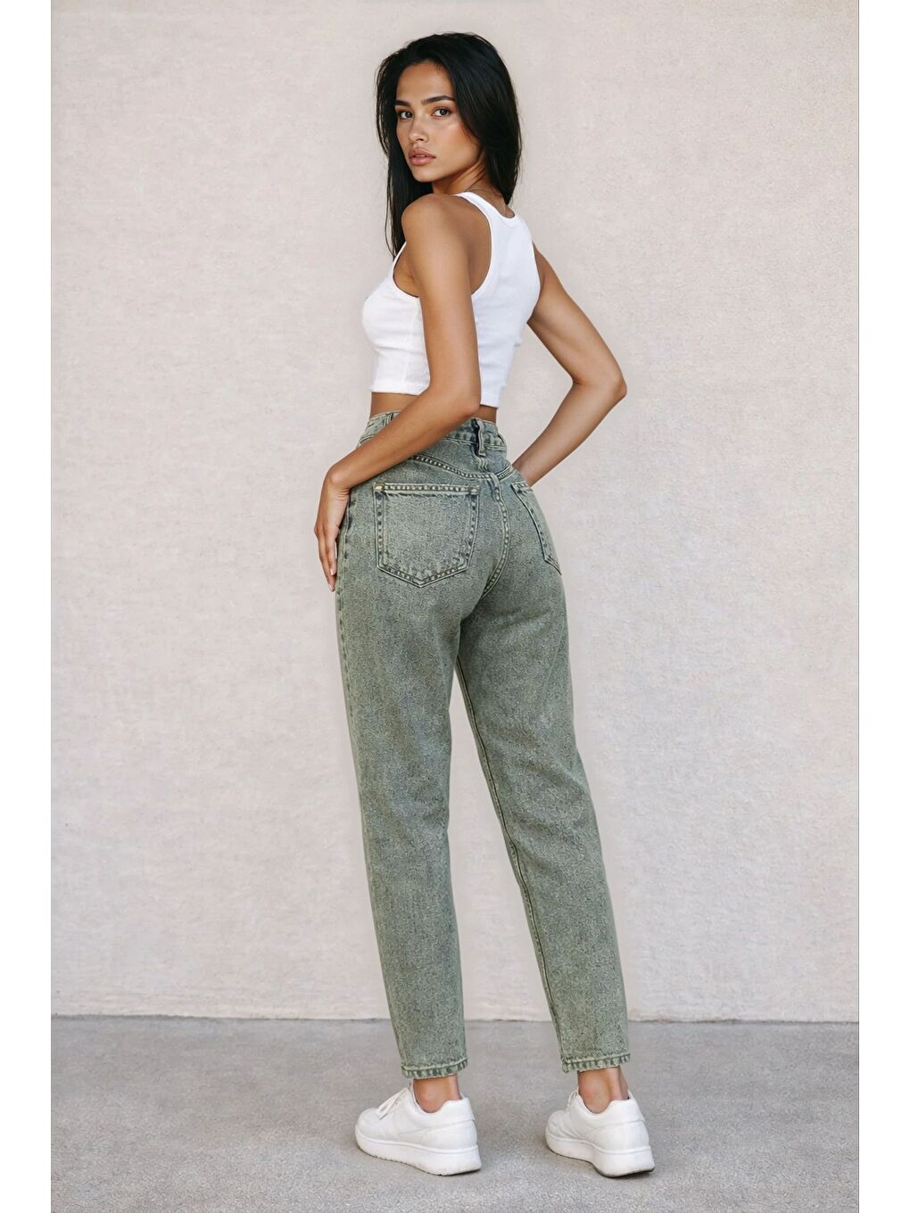 Lacivert Kadın Yüksek Bel Taşlanmış Jean-2