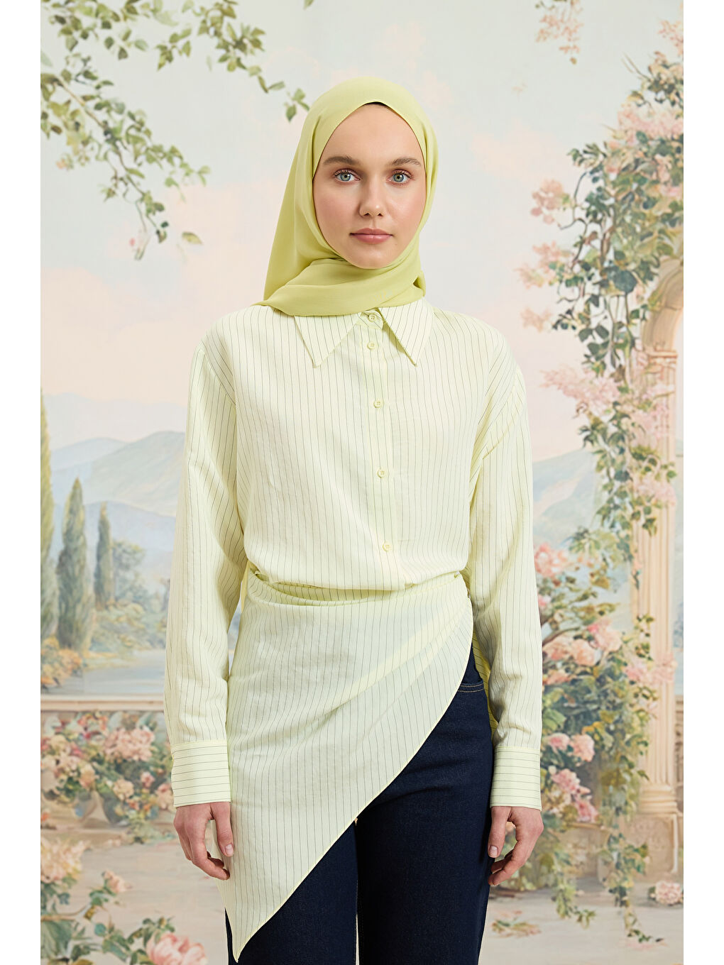 Yeşil Floş Viskon Düz Şal Lime-2