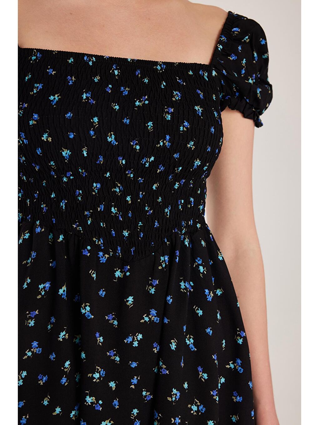 Karışık Kadın Standart Fit Normal Kesim Viskon Kare Yaka Midi Elbise-2