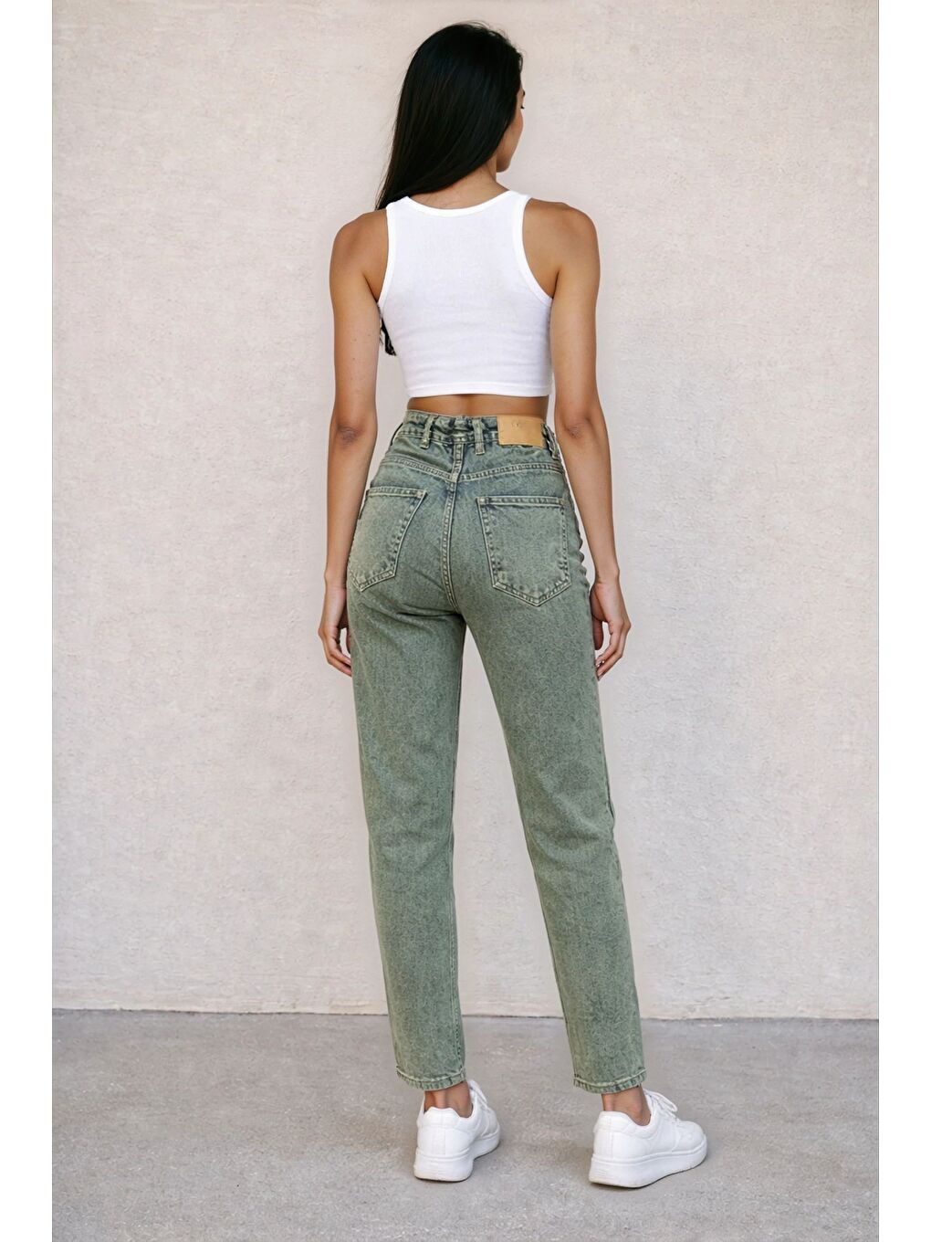 Lacivert Kadın Yüksek Bel Taşlanmış Jean-3