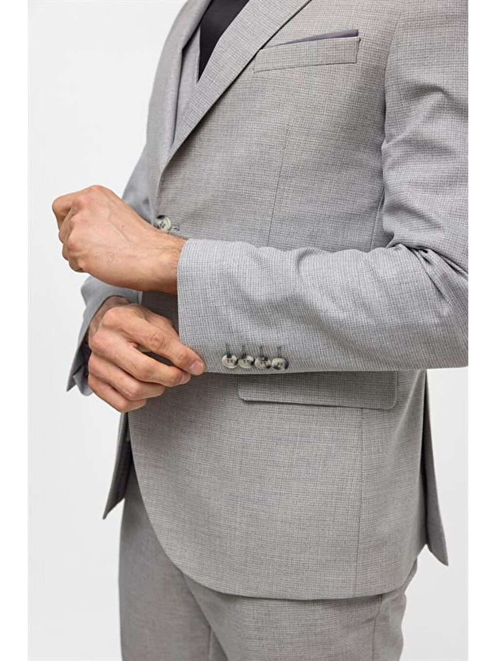 Gri Slim Desenli Sivri Yaka 6 Drop Yelekli Takım Elbise-9