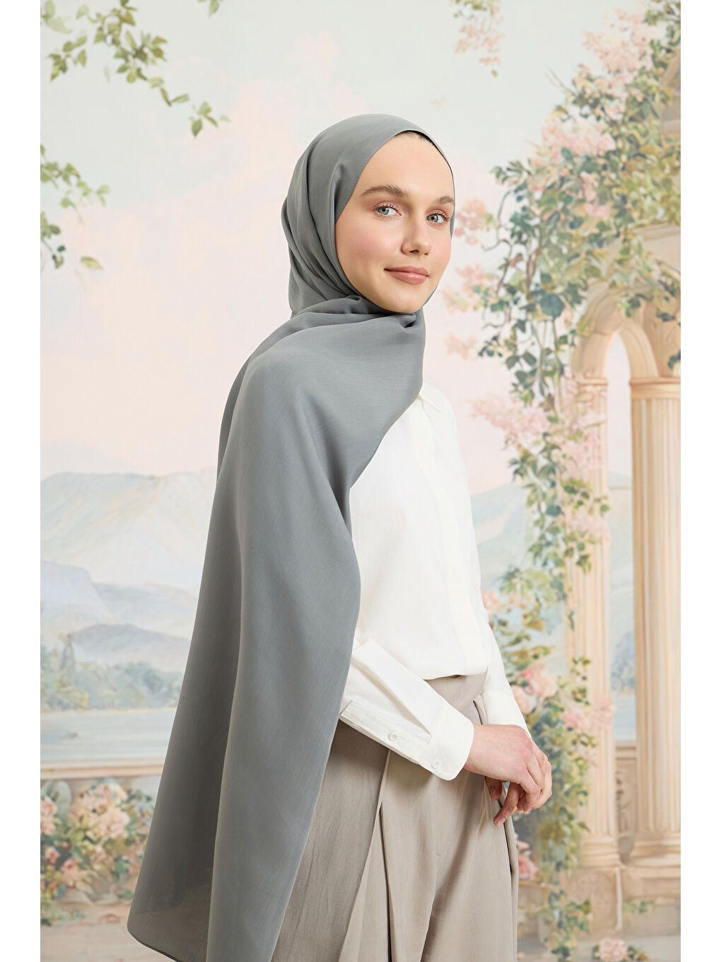 Gri Floş Viskon Düz Şal Füme-3