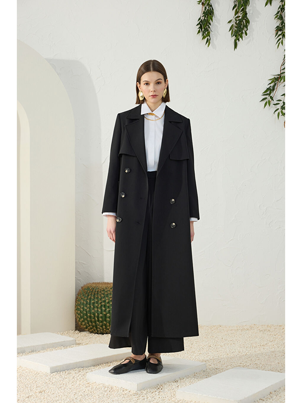 Siyah Çift Rüzgarlı Pardösü-4