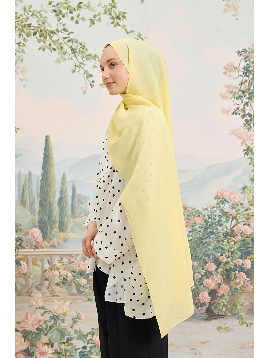 Floş Viskon Düz Şal Uçuk Sarı-5