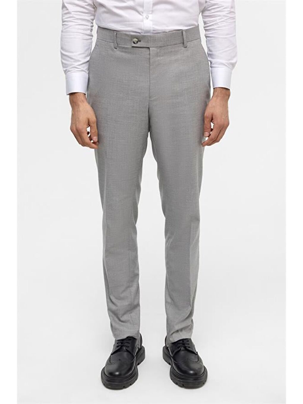 Gri Slim Desenli Sivri Yaka 6 Drop Yelekli Takım Elbise-11