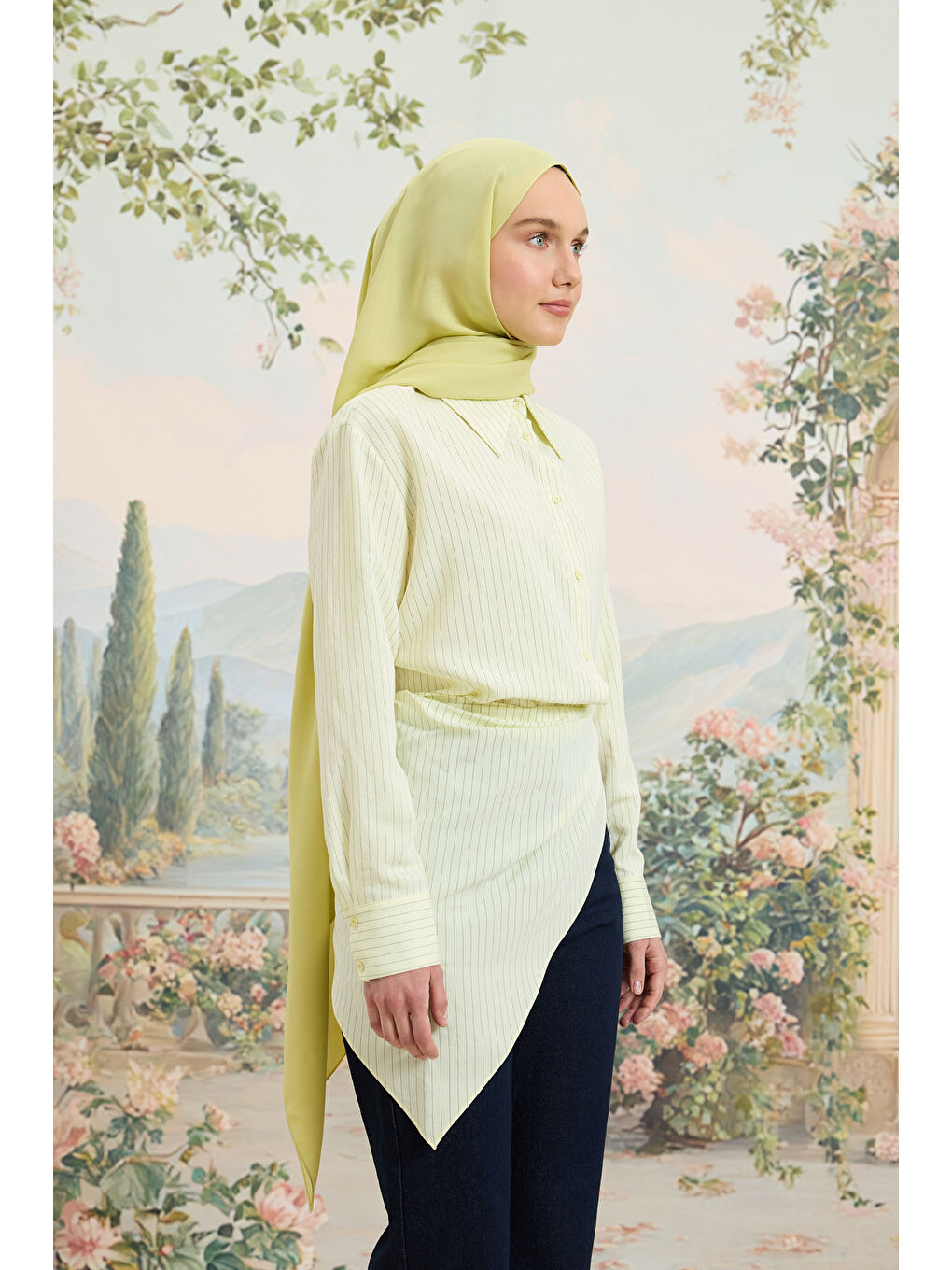 Yeşil Floş Viskon Düz Şal Lime-3