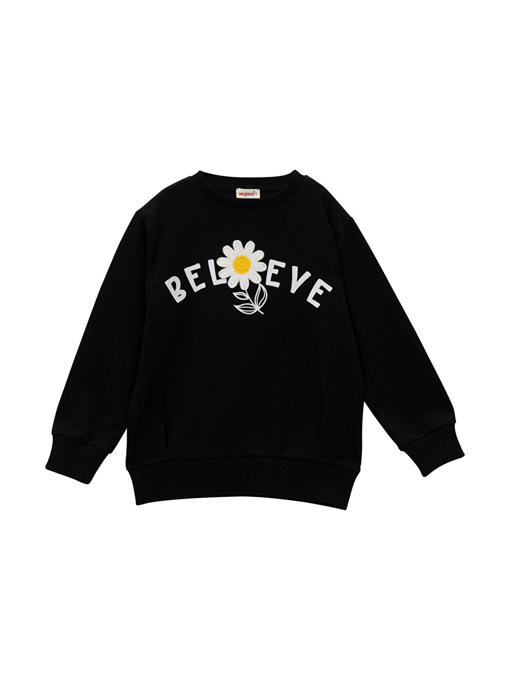 Kız Çocuk Çicek Aksesuarlı Sweatshirt - Siyah