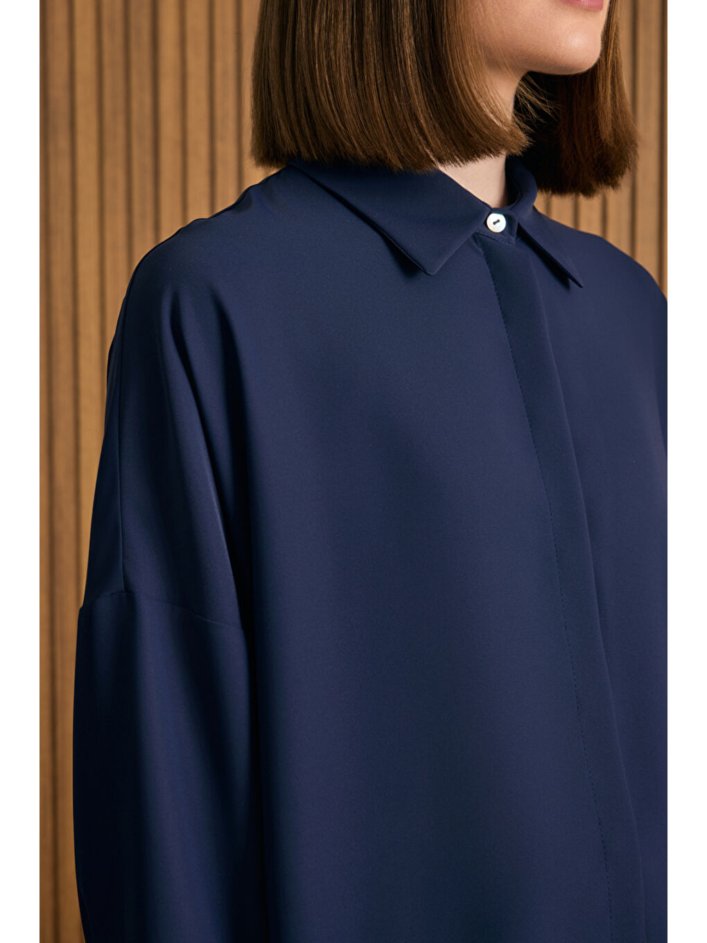 Lacivert Dökümlü Bluz-3