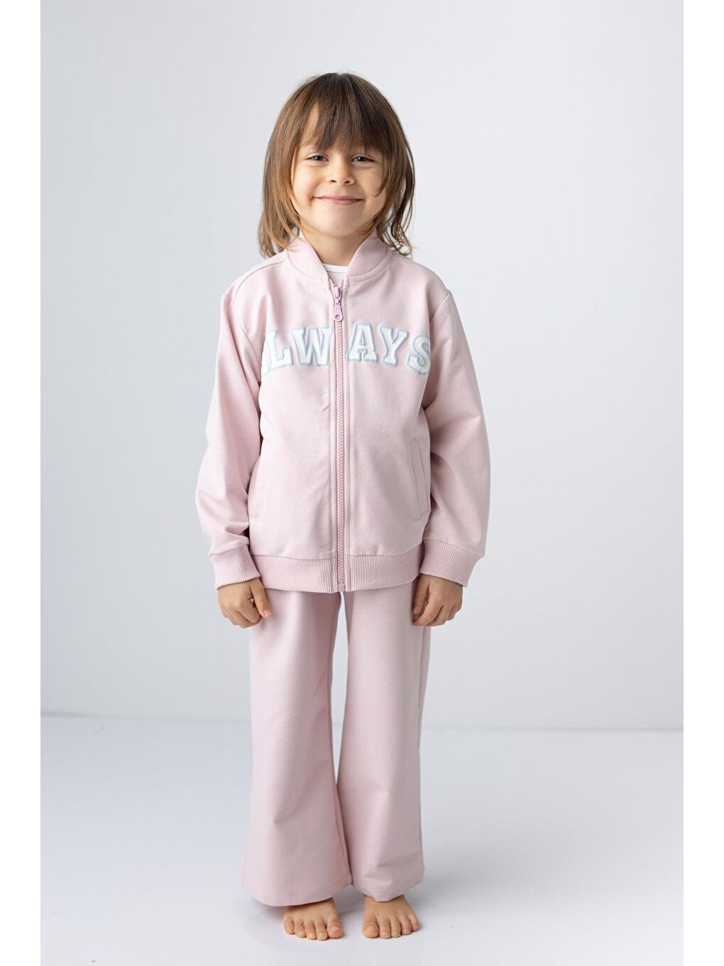 Pembe Kız Çocuk Kabartma Baskılı Kolej Ceket