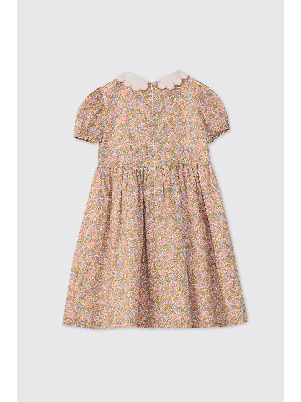 Pembe Liberty Kumaş Çiçek Desenli Kız Bebek Elbise-1