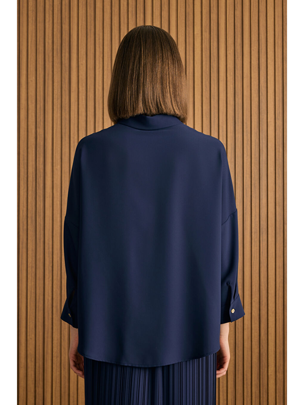 Lacivert Dökümlü Bluz-4