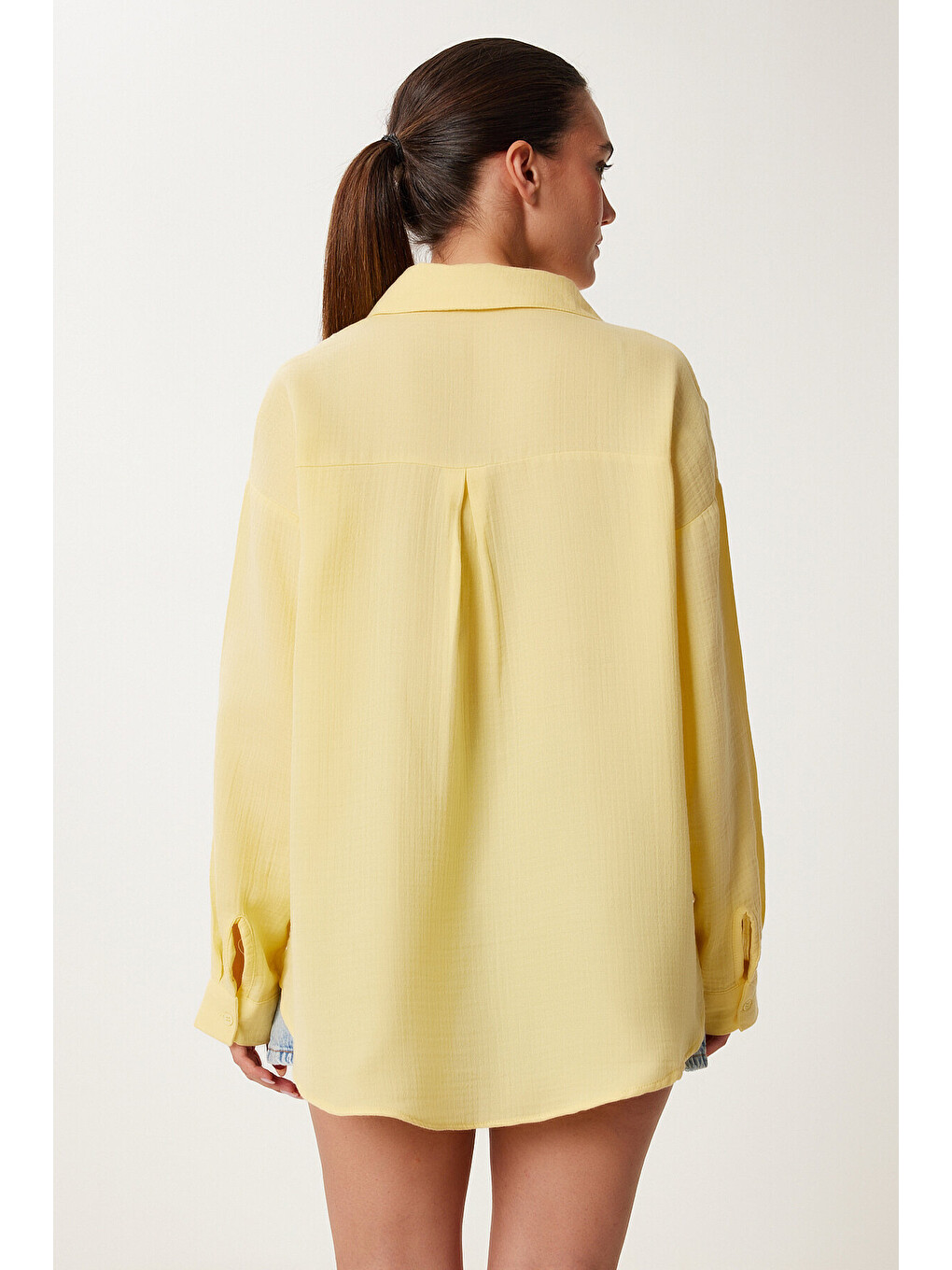Oversize Basic Müslin Gömlek Sarı Lmx0002-1