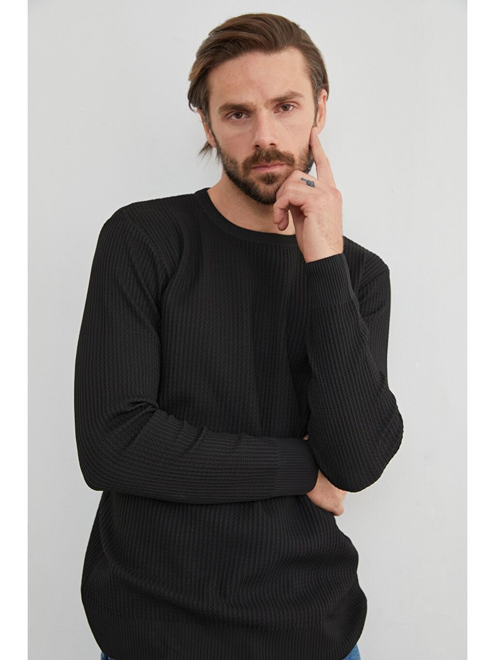 Siyah Basic Bisiklet Yaka Örgü Triko Kazak-1