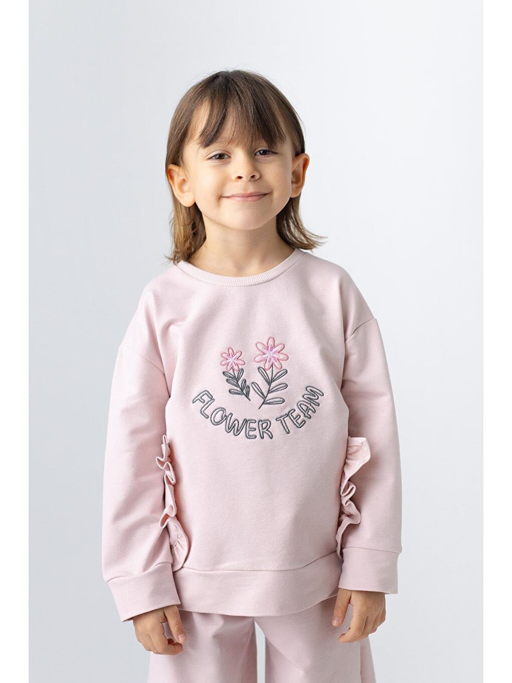 Pembe Kız Çocuk Nakış Detaylı Sweatshirt