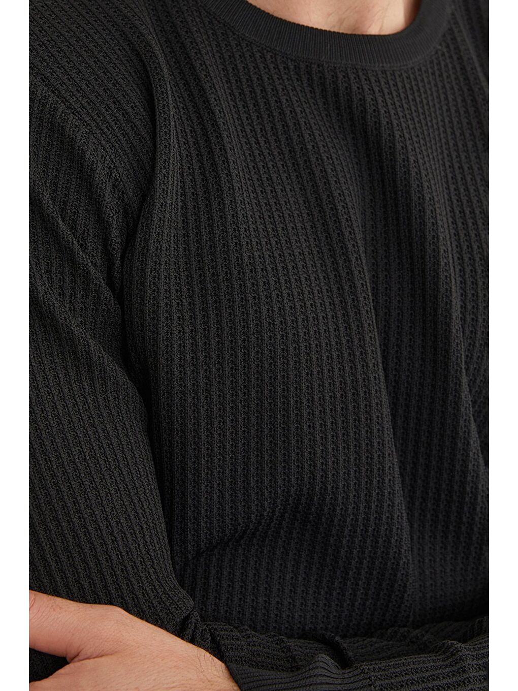 Siyah Basic Bisiklet Yaka Örgü Triko Kazak-2