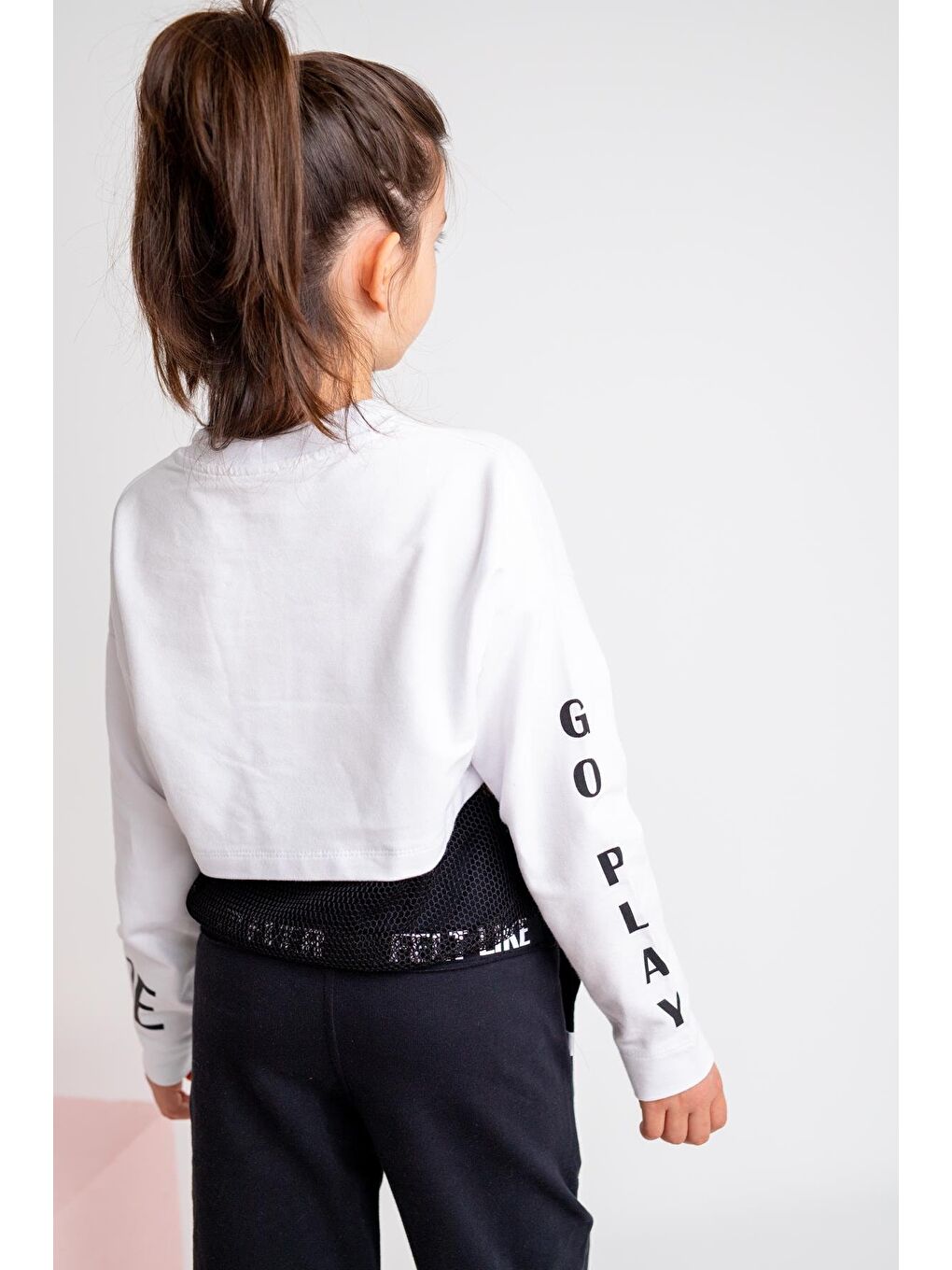 Beyaz Kız Çocuk Go Play Fileli Crop Sweatshirt-1