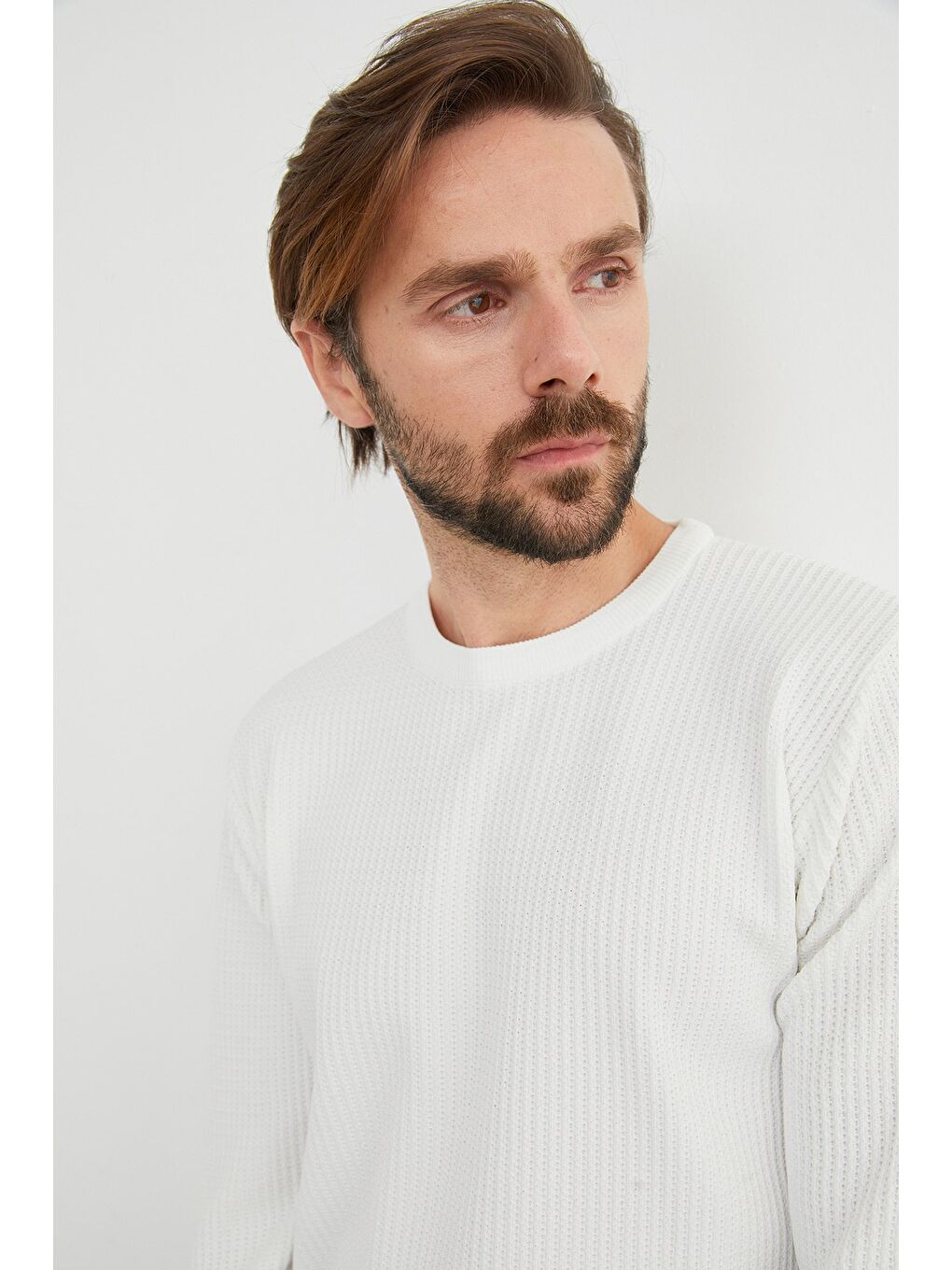 Beyaz Basic Bisiklet Yaka Örgü Triko Kazak-2