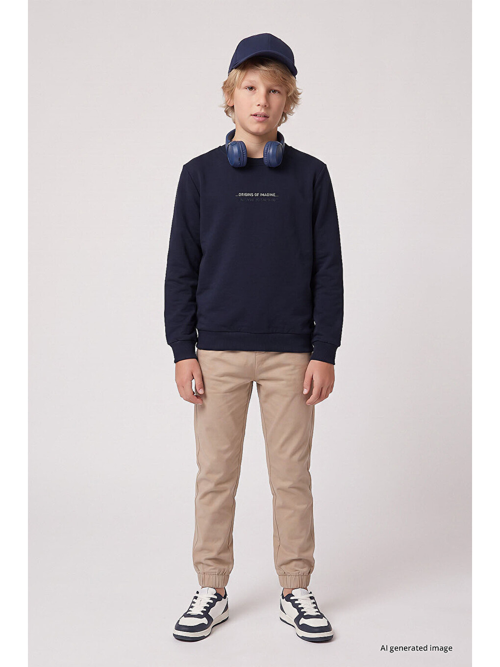 Lacivert Standart Fit Baskılı O Yaka Erkek Çocuk Sweatshirt - 11322-1
