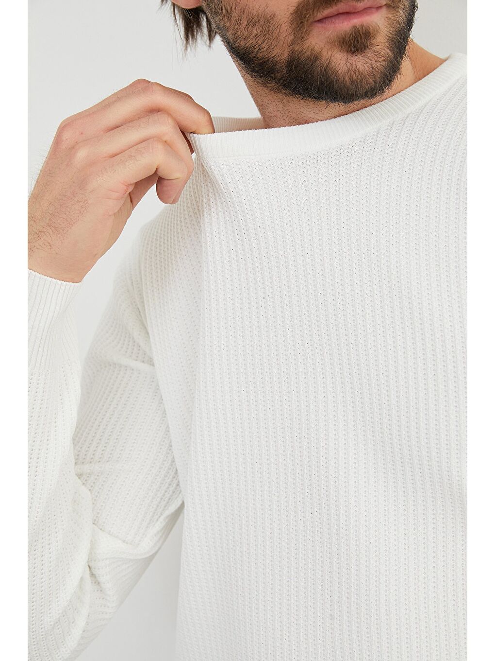 Beyaz Basic Bisiklet Yaka Örgü Triko Kazak-3