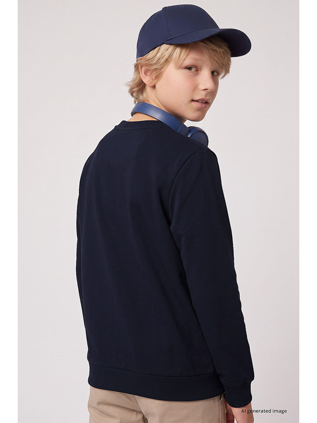 Lacivert Standart Fit Baskılı O Yaka Erkek Çocuk Sweatshirt - 11322-3