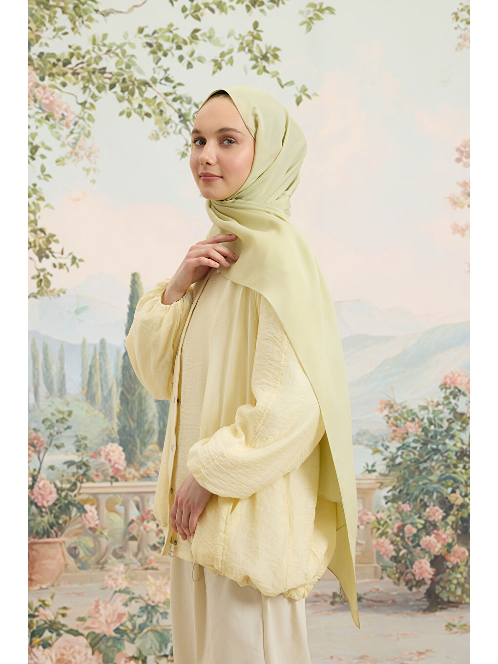 Floş Viskon Düz Şal Uçuk Yeşil-4