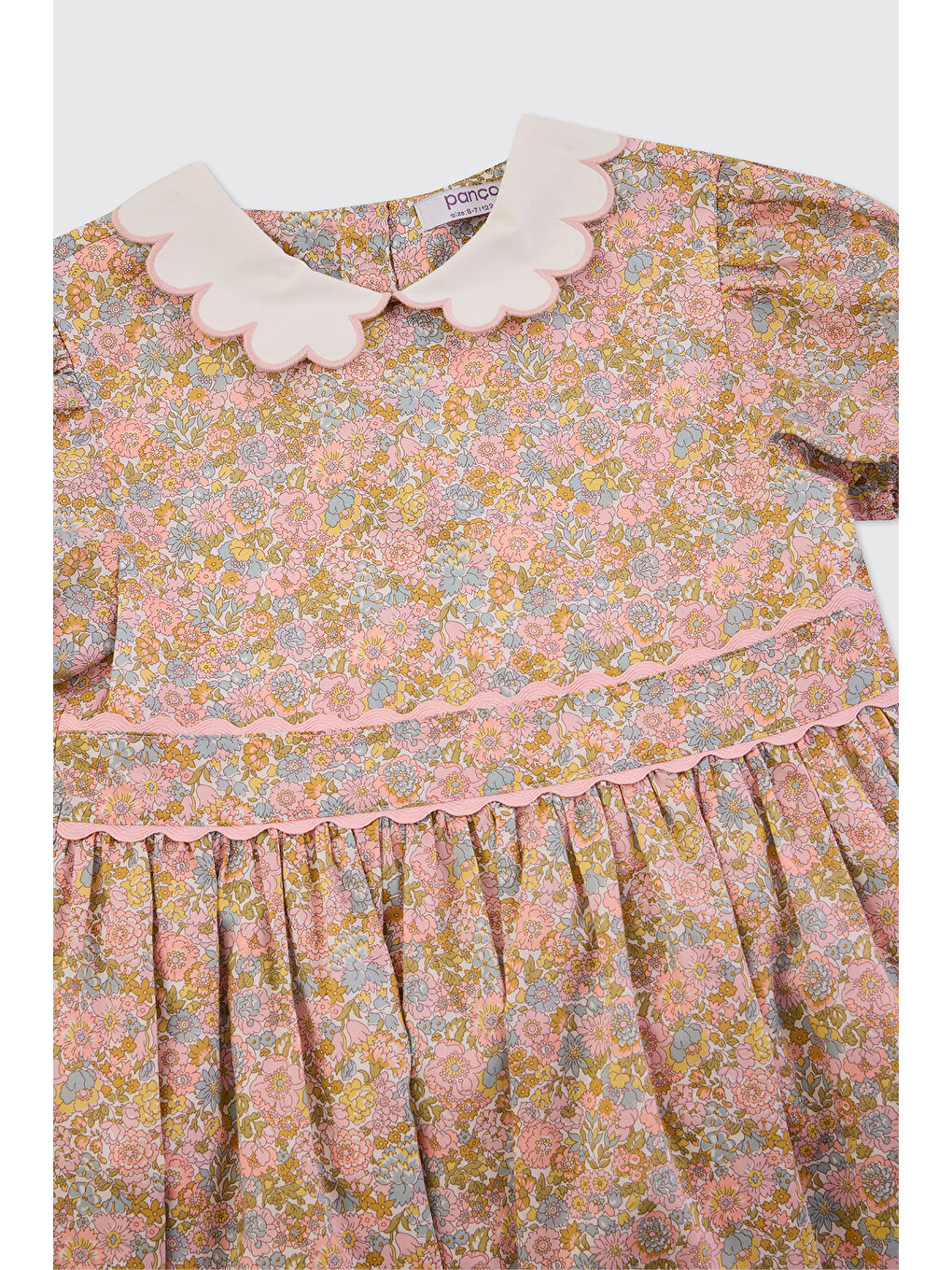 Pembe Liberty Kumaş Çiçek Desenli Kız Bebek Elbise-2
