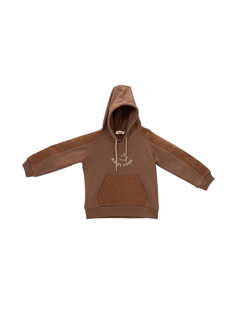 Kız Çocuk Reglan Kollu Baskı Detaylı Kapitoneli Sweatshirt - Kahverengi-1