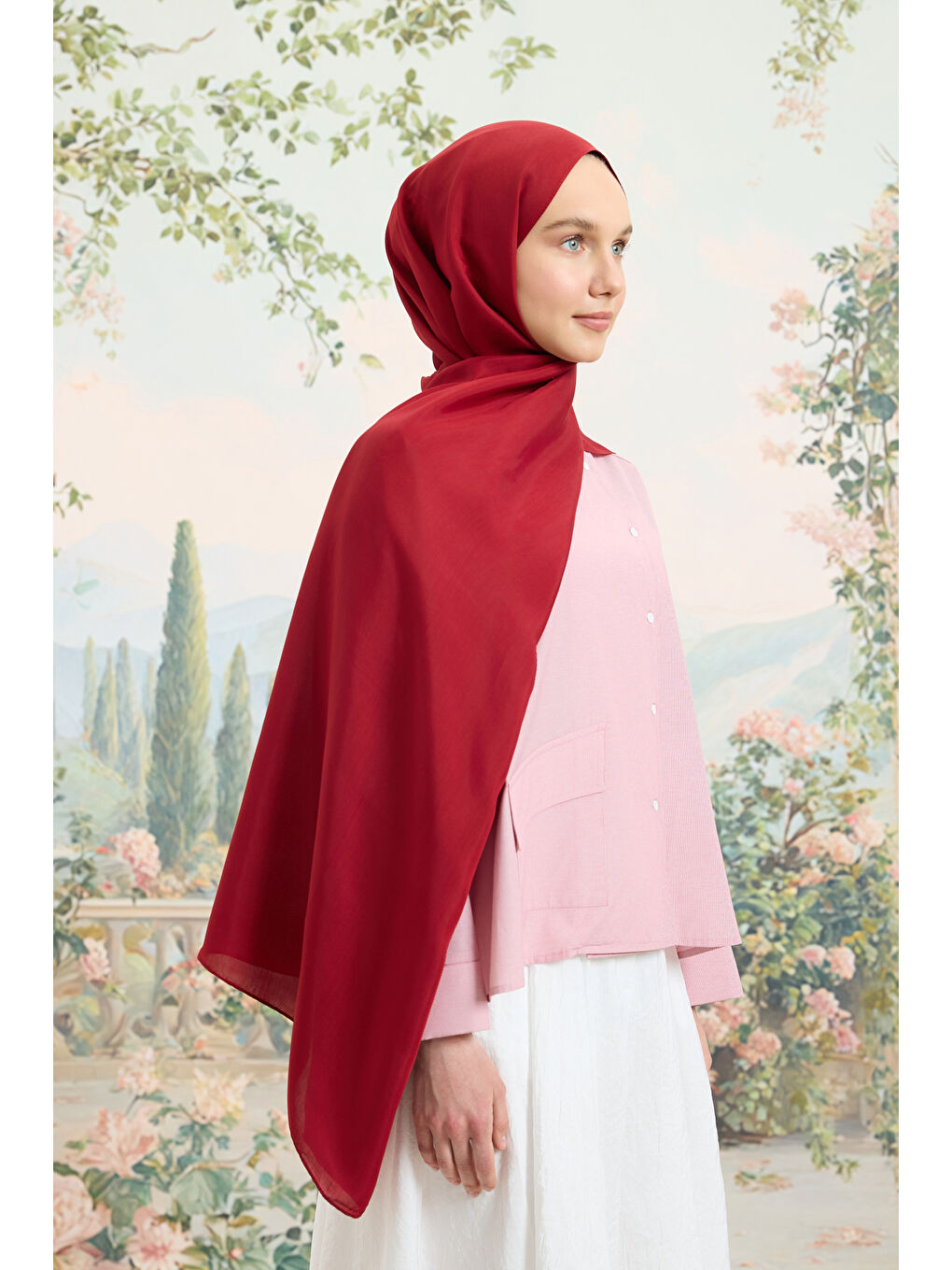 Floş Viskon Düz Şal Bordo-3