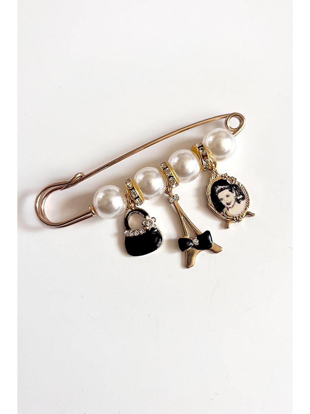 Sarı Emily Paris Detaylı Vintage Yaka İğnesi Broş