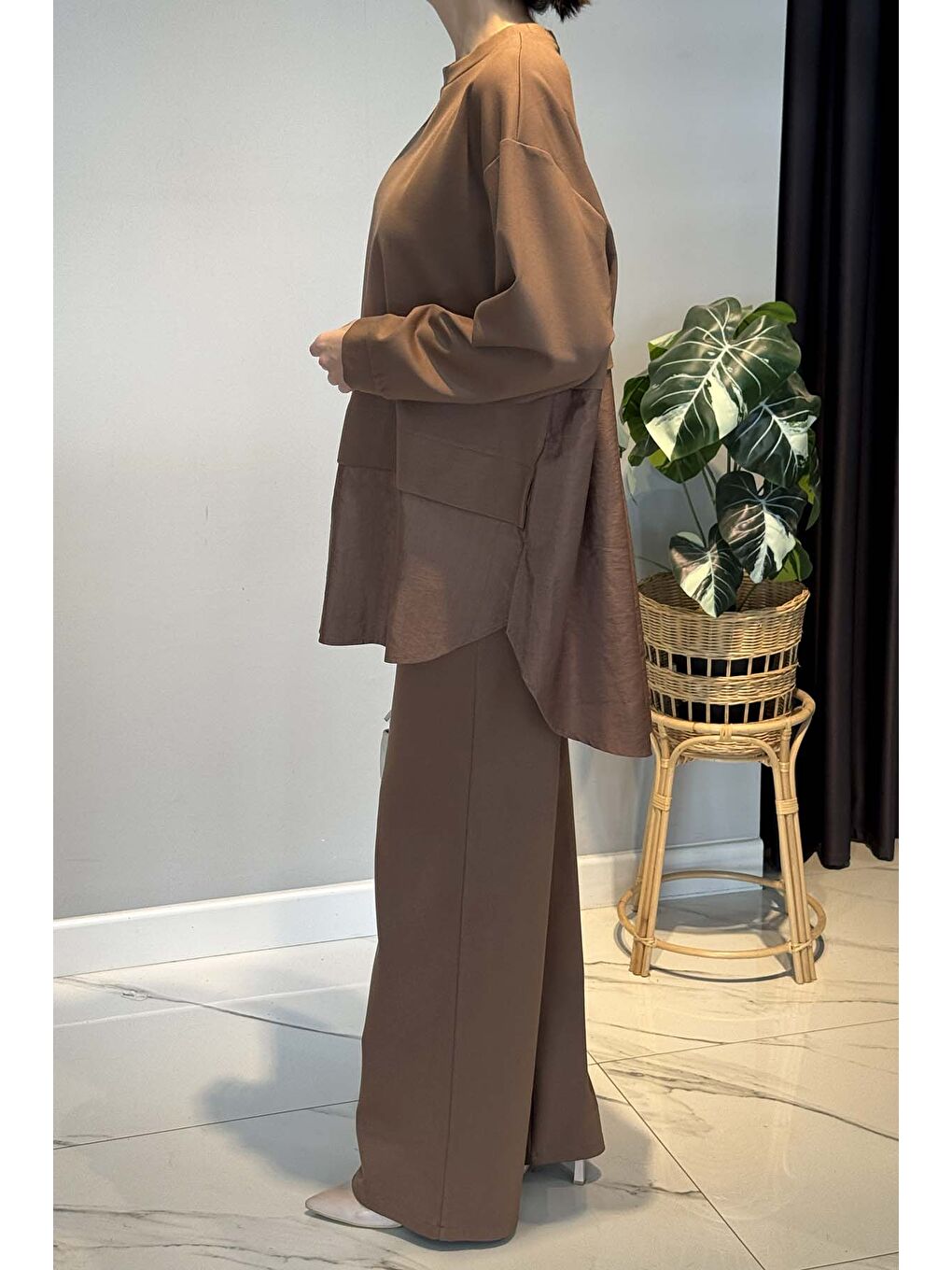 Kahverengi Önü Gold Düğme Detaylı Pantolonlu Takım 6931 Camel-1