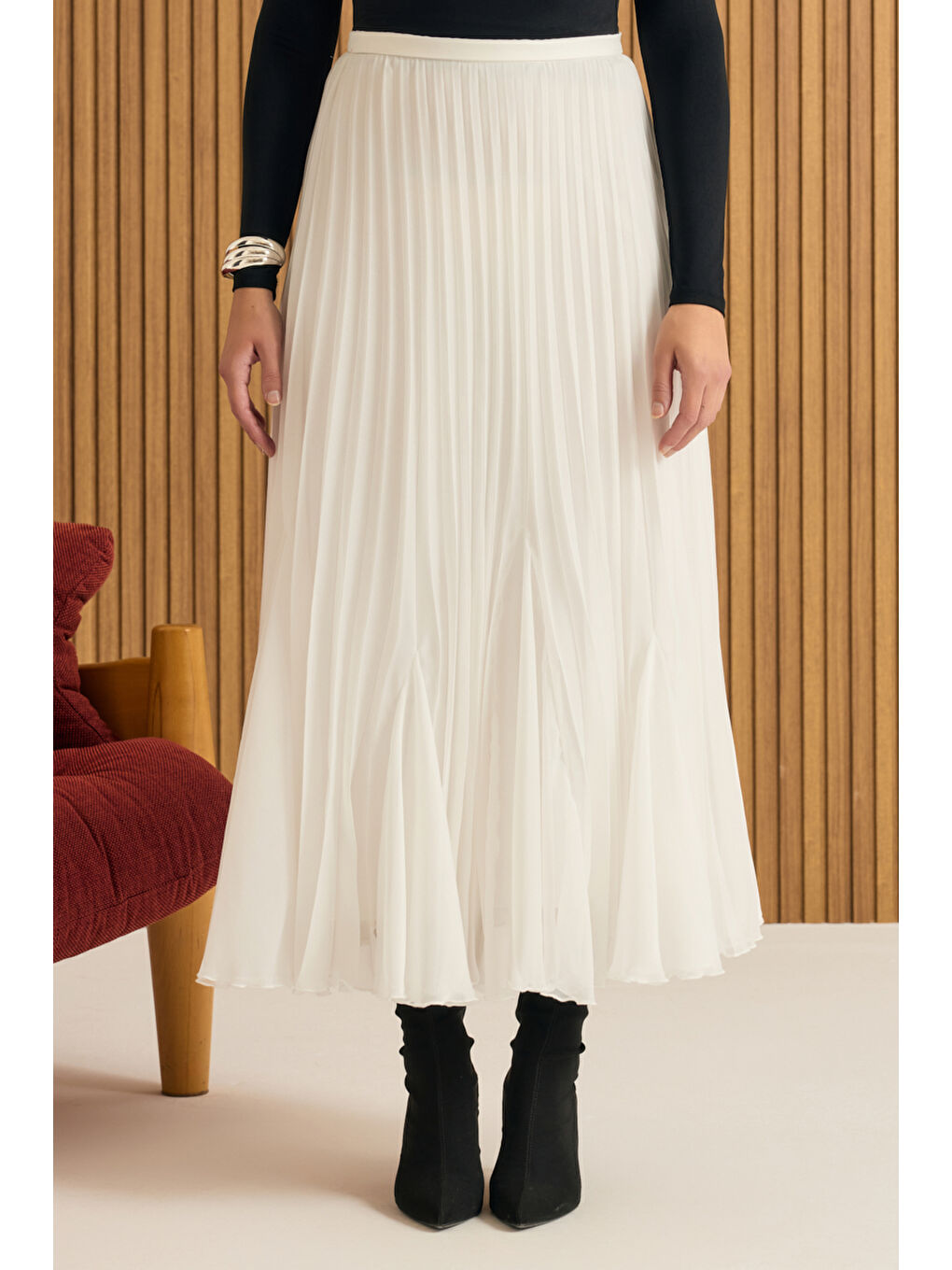 Ekru Volanlı Pilise Etek-1