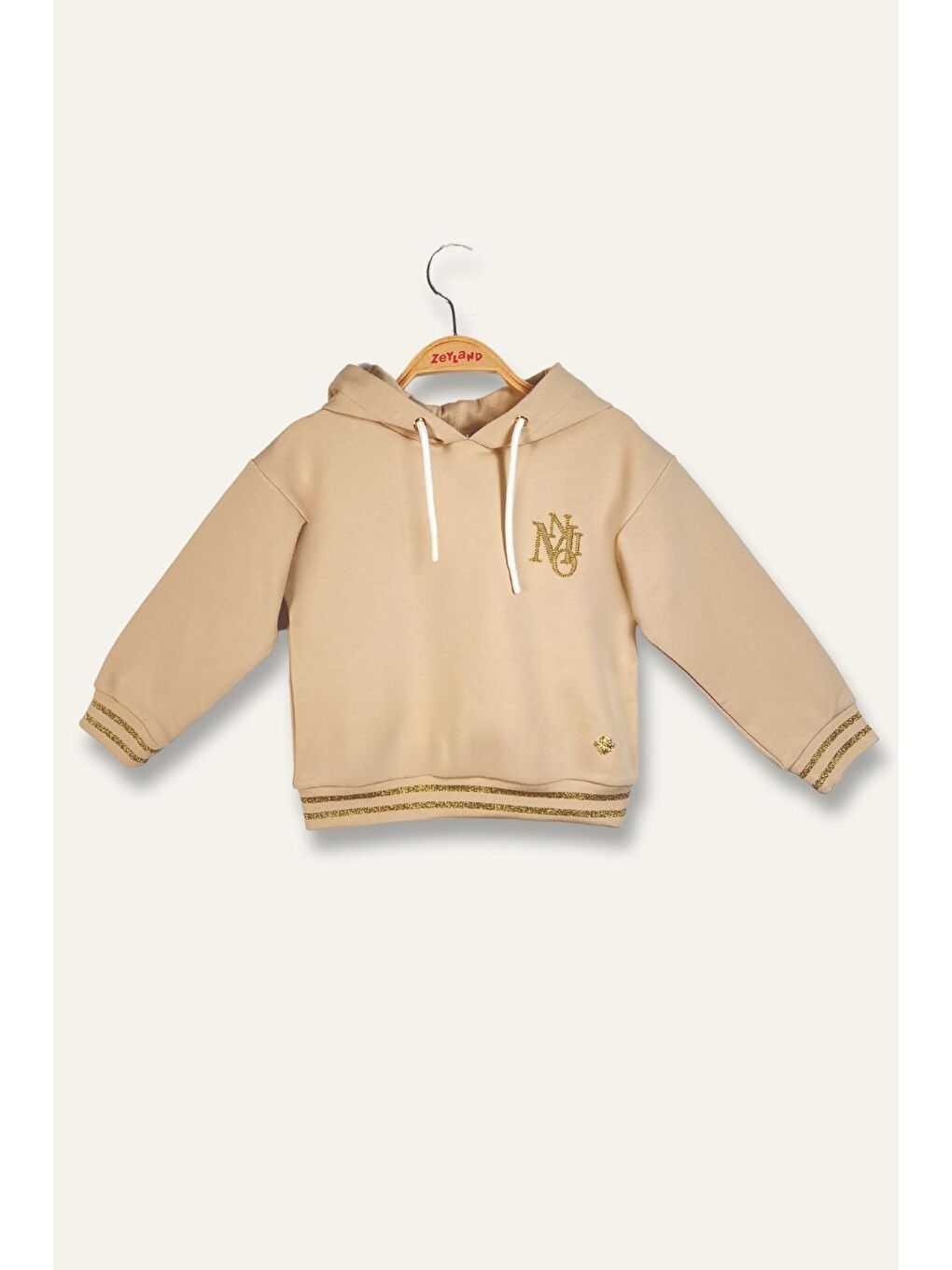 Kız Çocuk Kapüşonlu Sweatshirt - Bej