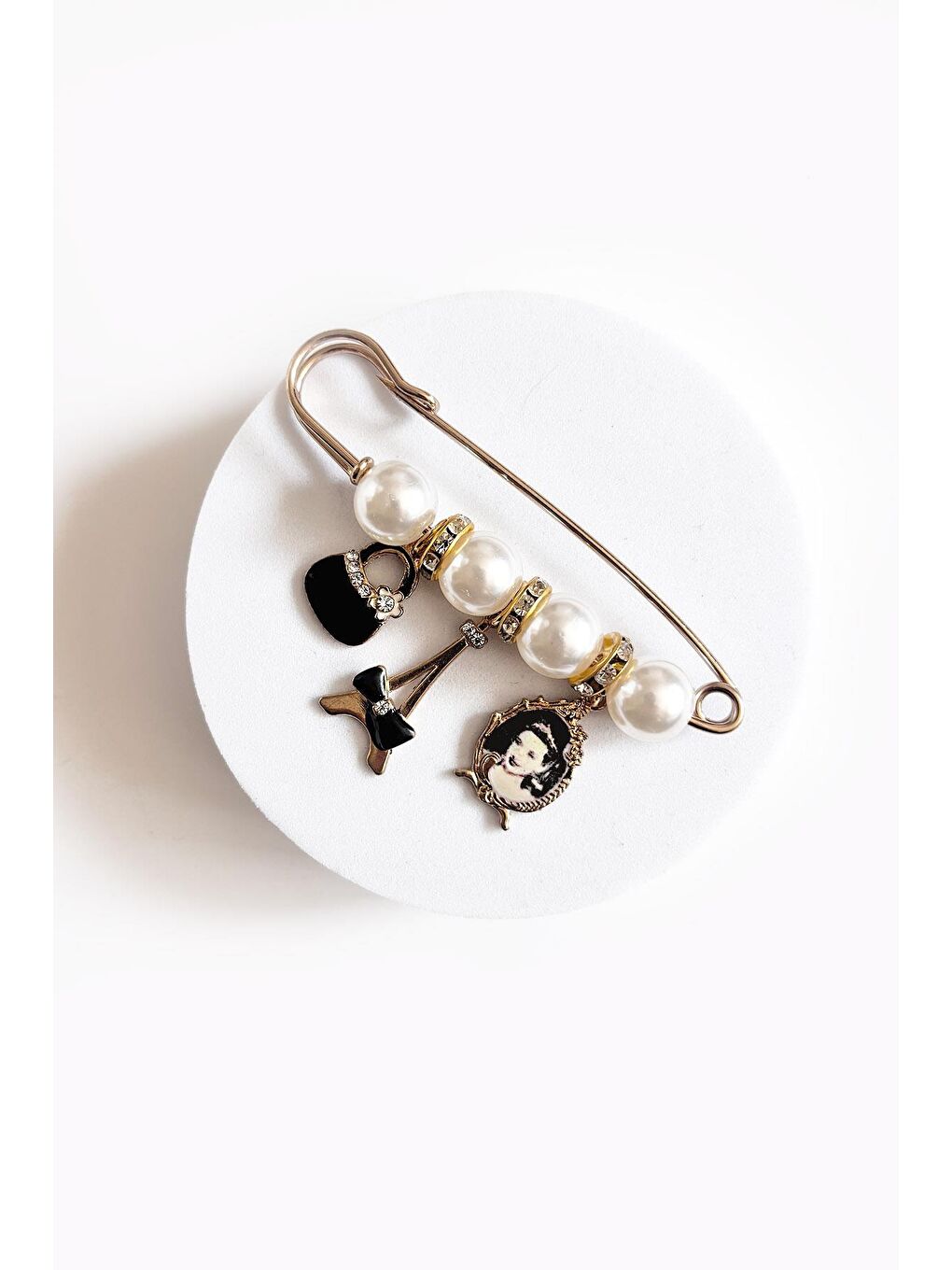 Sarı Emily Paris Detaylı Vintage Yaka İğnesi Broş-1