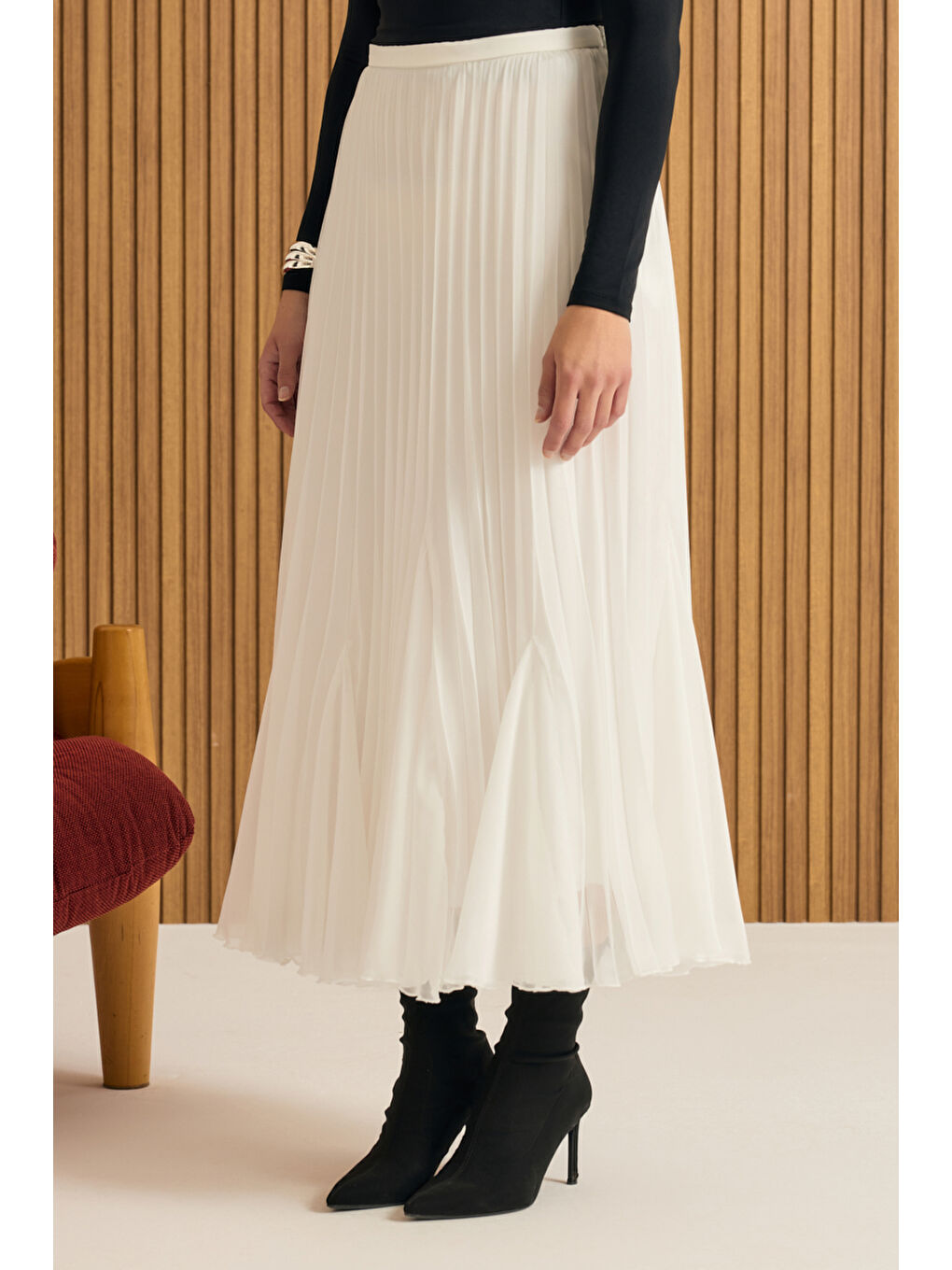 Ekru Volanlı Pilise Etek-2