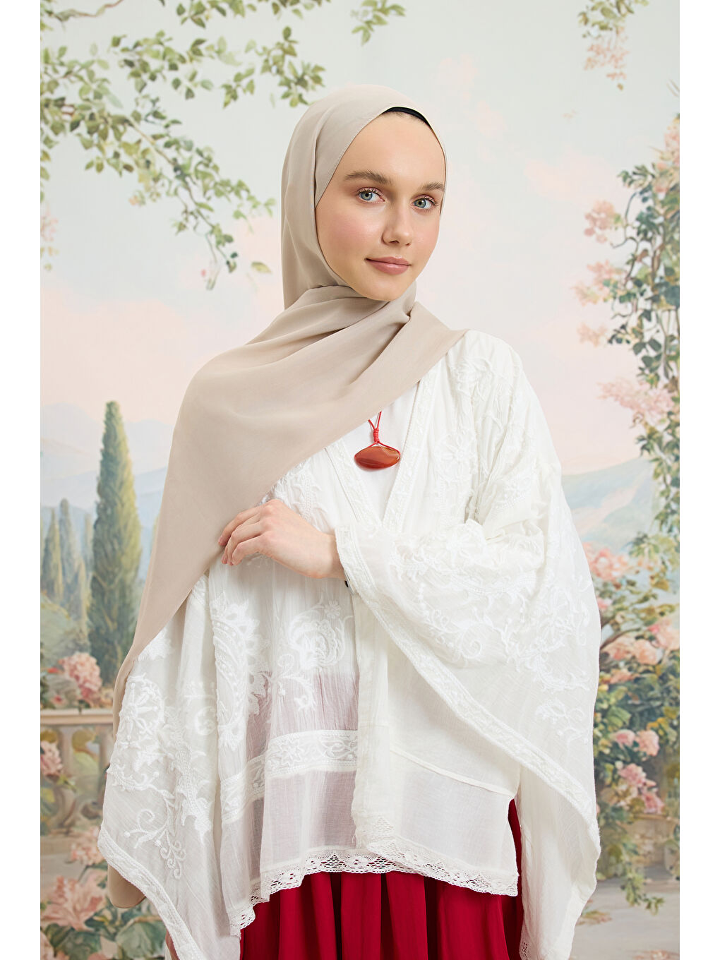 Bej Floş Viskon Düz Şal Taş-1