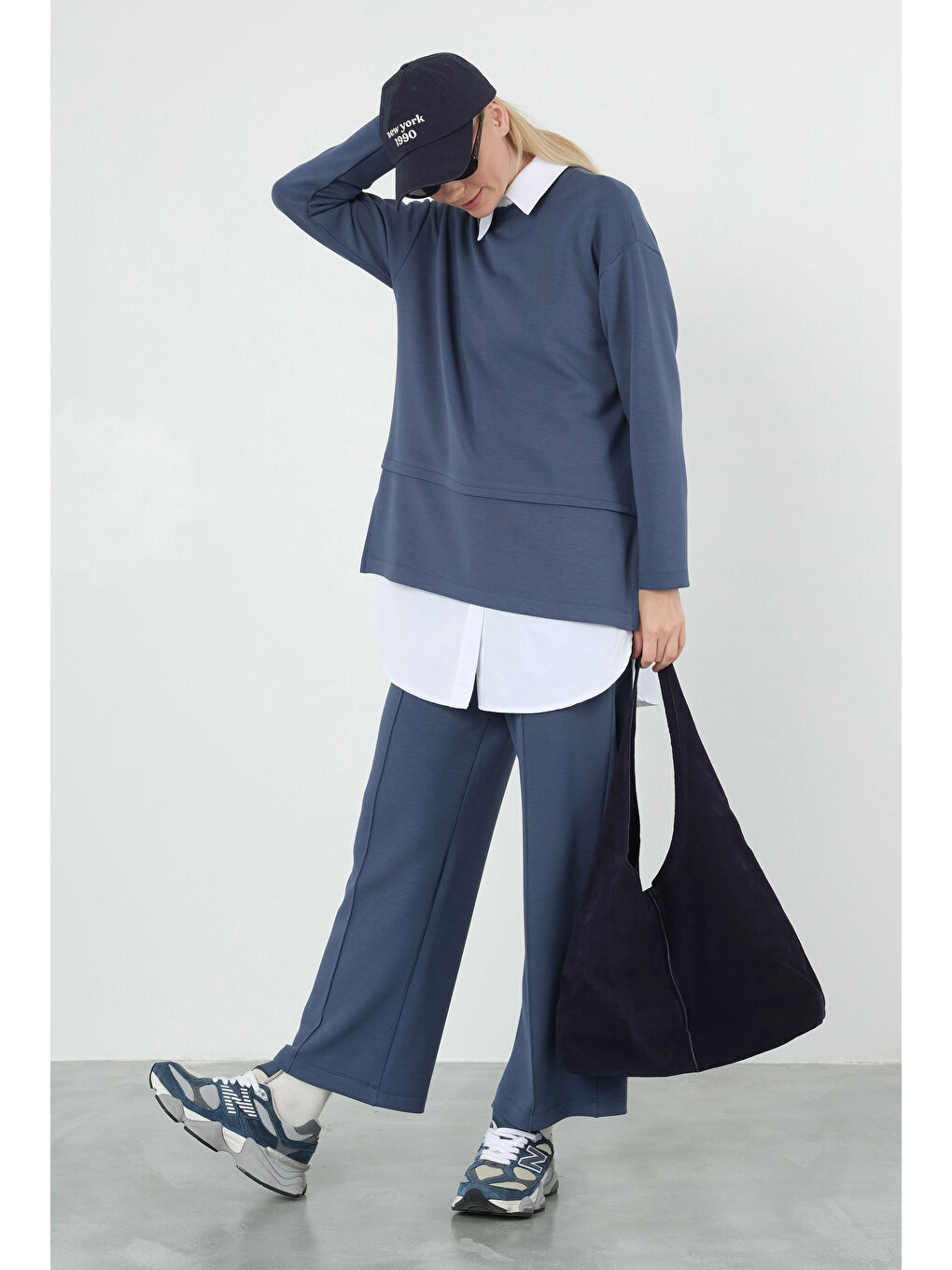 Yanları Yırtmaçlı Modal Sweat Jean Mavi-1