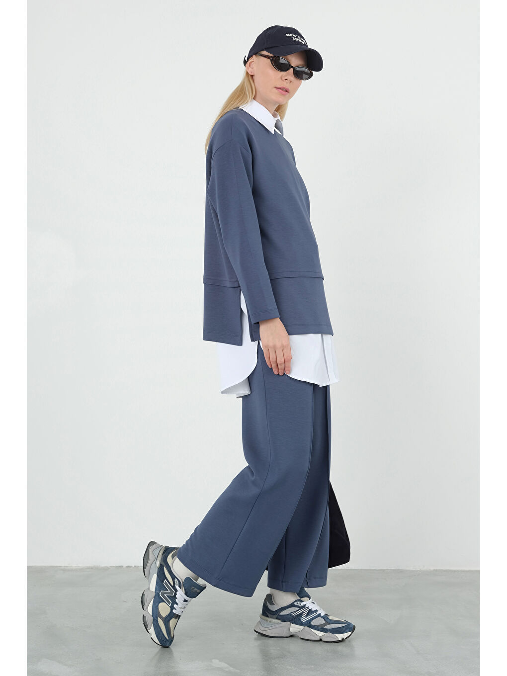 Yanları Yırtmaçlı Modal Sweat Jean Mavi-2