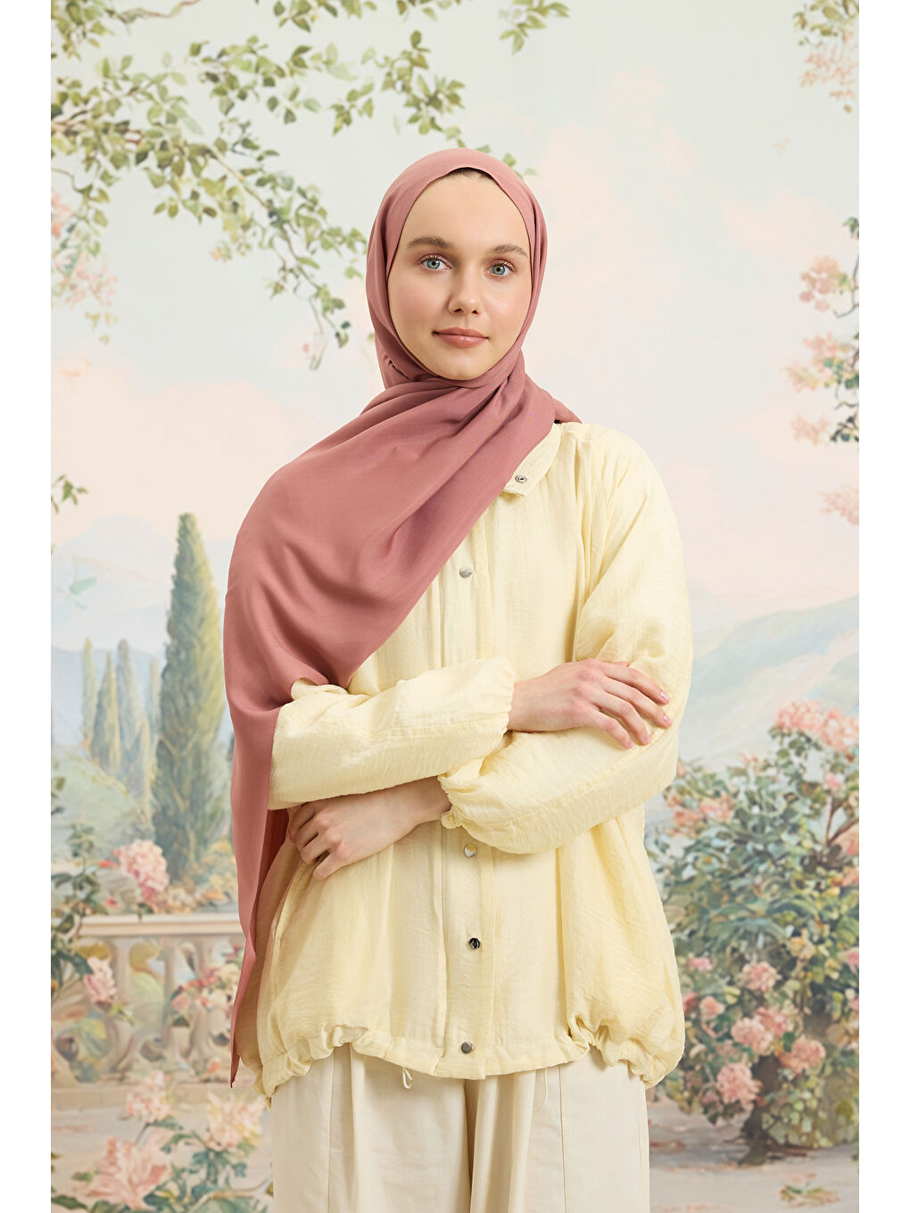 Pembe Floş Viskon Düz Şal Gül Kurusu-1