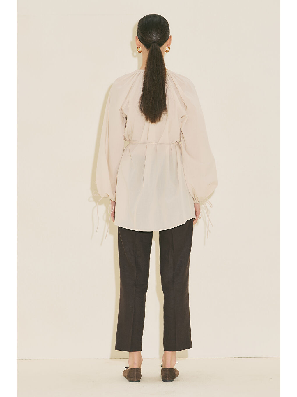 Bej Bağlama Detaylı Tunik Vanilya-3