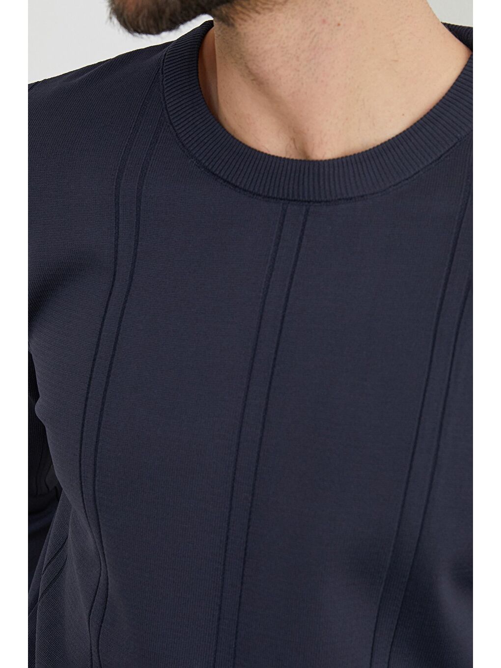 Lacivert Şeritli Bisiklet Yaka Triko Kazak-3