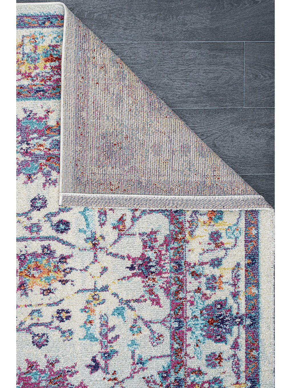 Karışık Vintage 7658 Beyaz Lila Klasik Eskitme Dokuma Halı-80x300-1