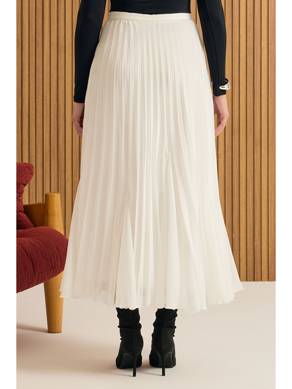 Ekru Volanlı Pilise Etek-4