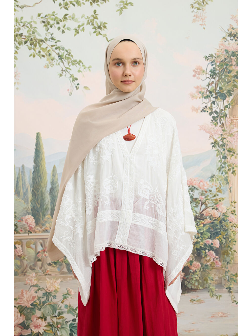 Bej Floş Viskon Düz Şal Taş-4