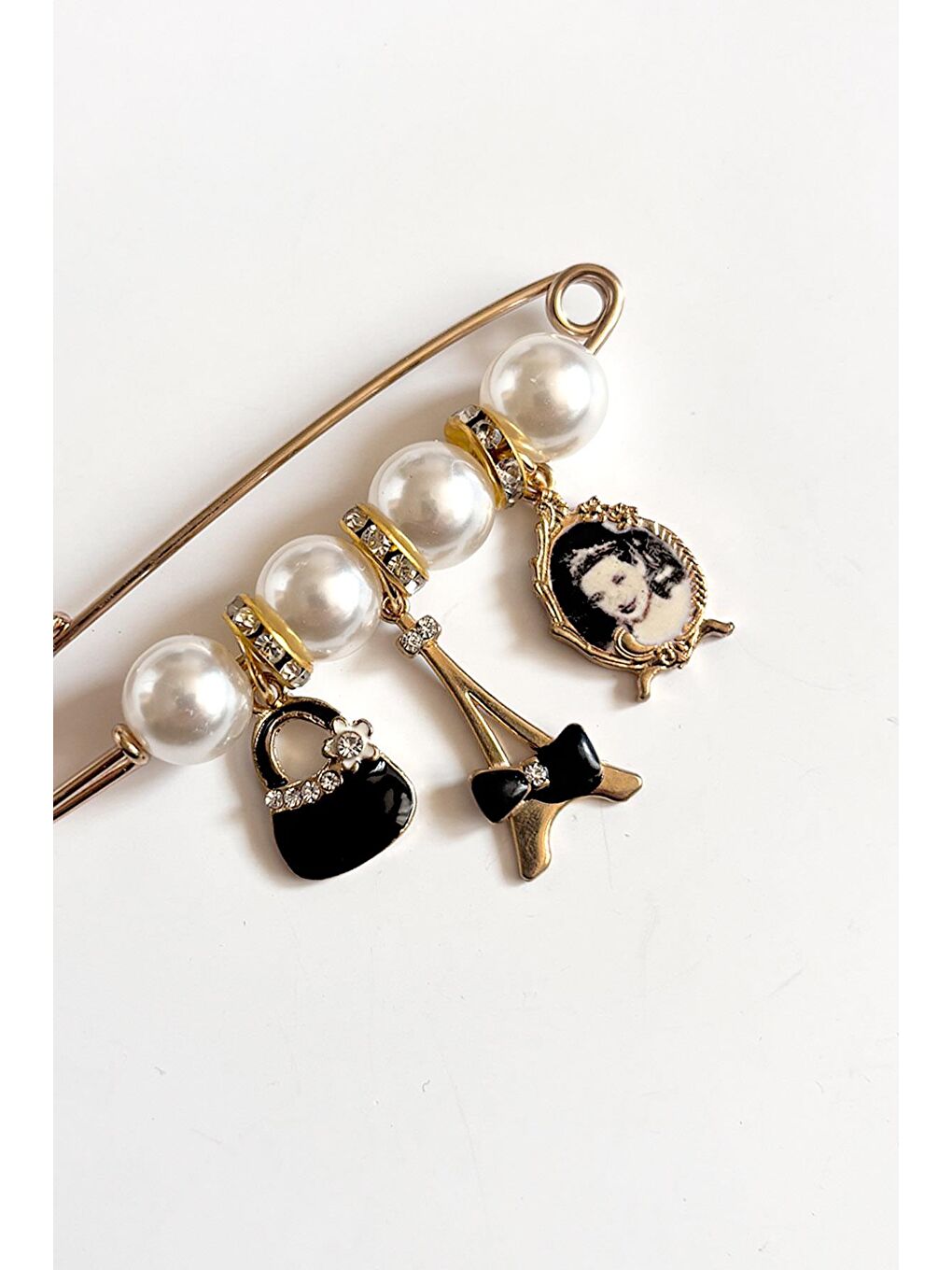 Sarı Emily Paris Detaylı Vintage Yaka İğnesi Broş-3