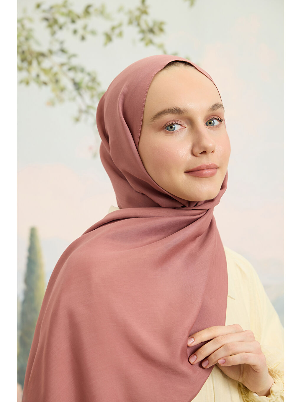 Pembe Floş Viskon Düz Şal Gül Kurusu-2