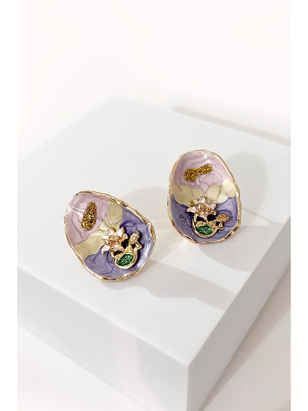 Mavi Mine Detaylı Tablo kadın Küpe-1