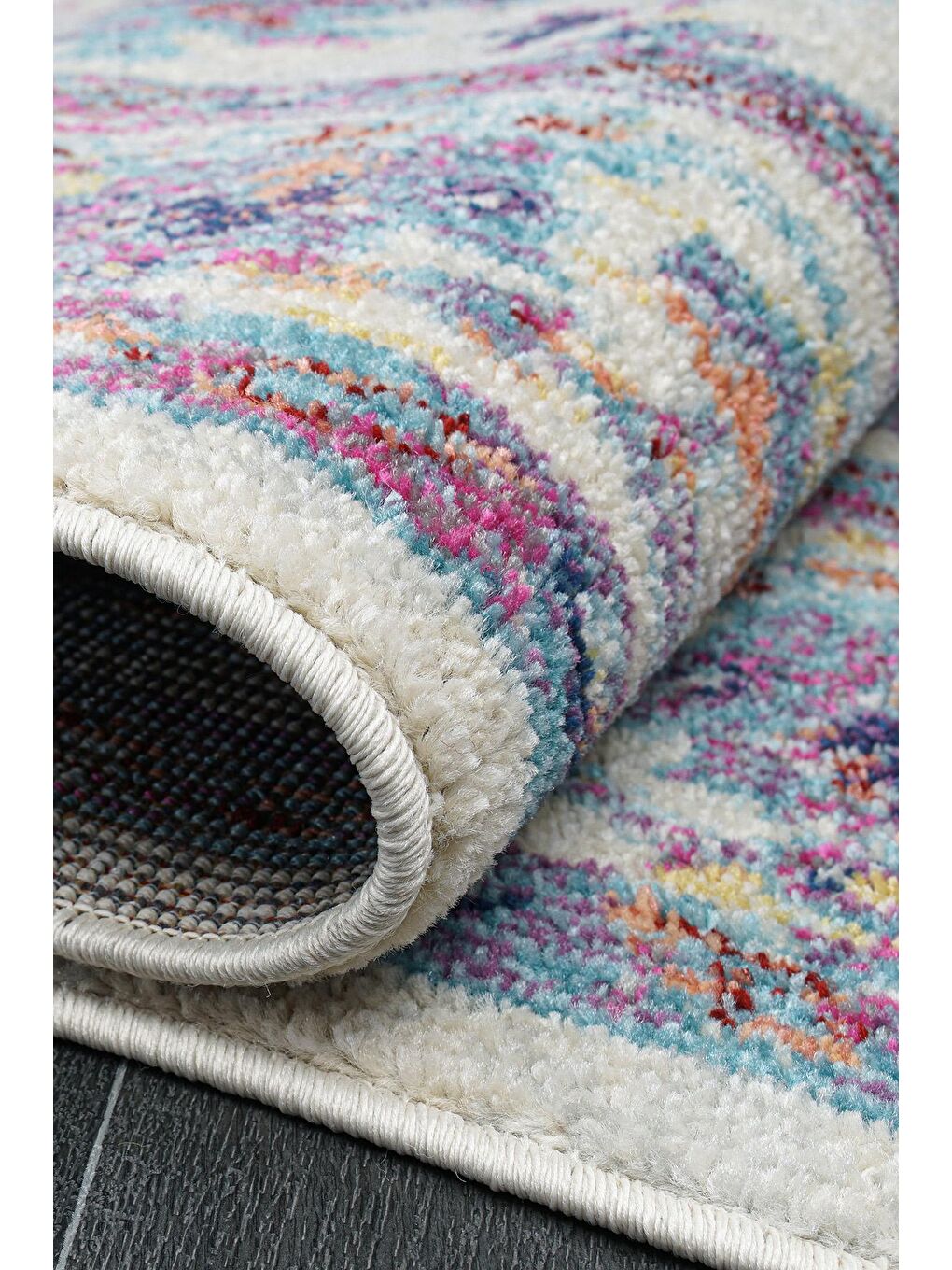 Karışık Vintage 7658 Beyaz Lila Klasik Eskitme Dokuma Halı-80x300-3