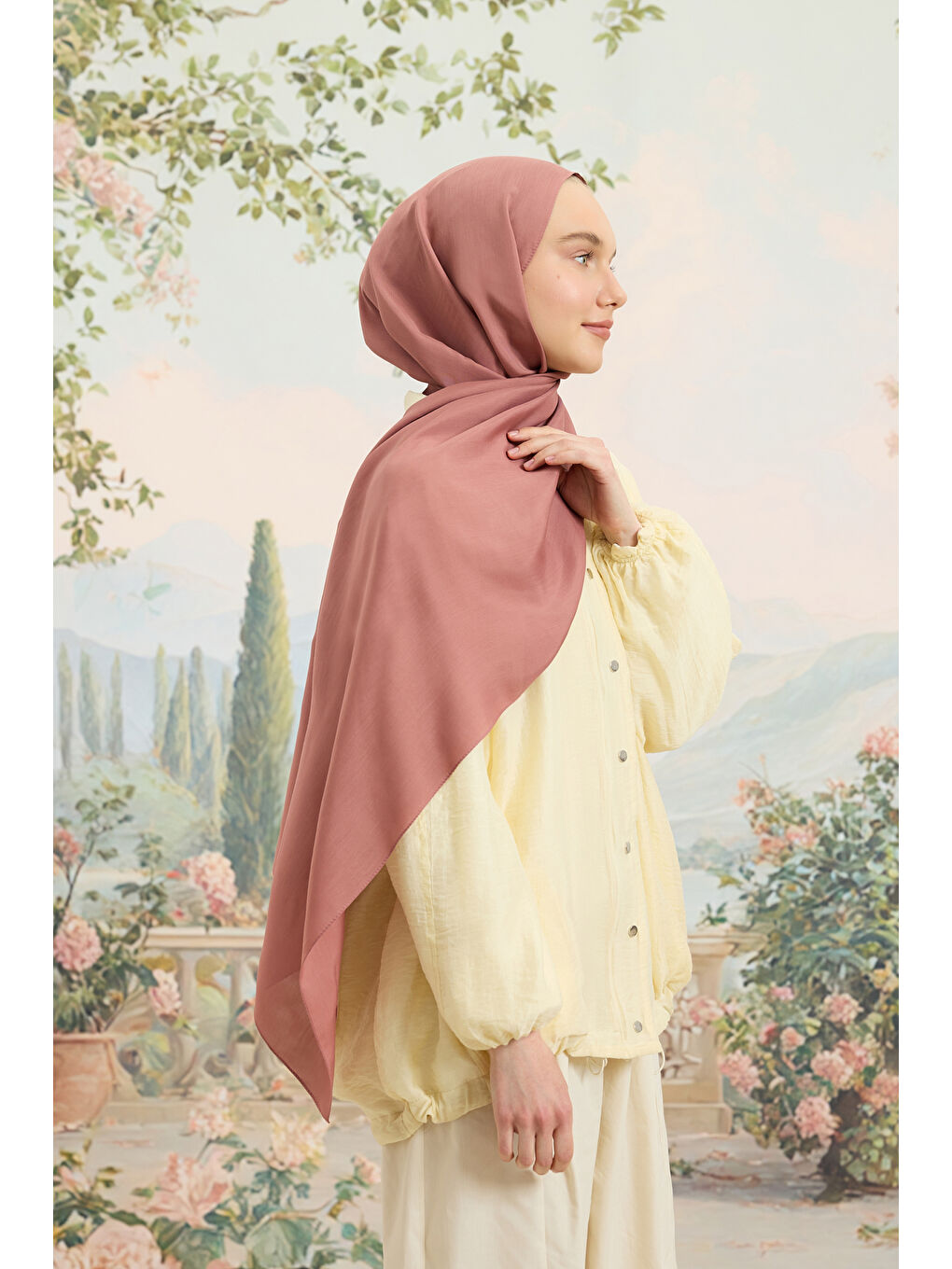 Pembe Floş Viskon Düz Şal Gül Kurusu-3