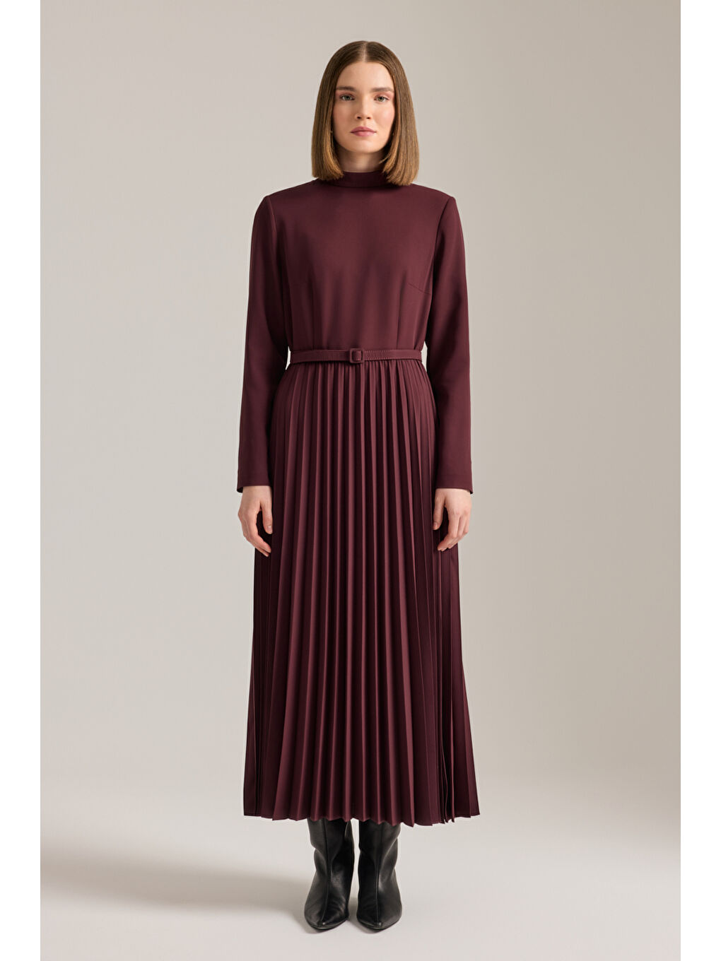 Bordo Piliseli Elbise-2