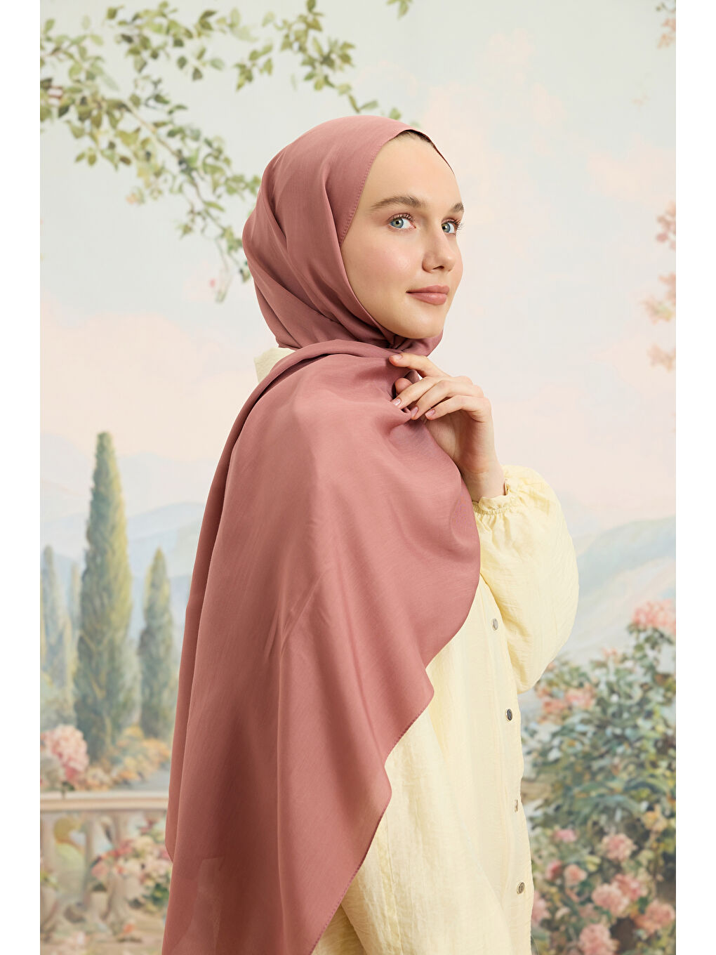 Pembe Floş Viskon Düz Şal Gül Kurusu-4